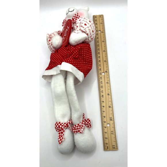 Valentines Day White & Red Teddy Bear Holding Heart 20" By Flowers Inc Balloons - Picture 3 of 6